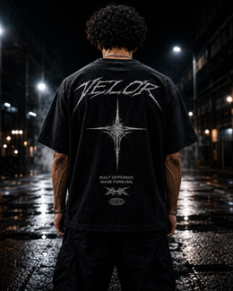 VELOR,StarTee,Tshirt,Washed,Black,Oversized,Unisex,Streetwear